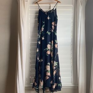Lulus Navy Chiffon Floral Print Maxi Dress